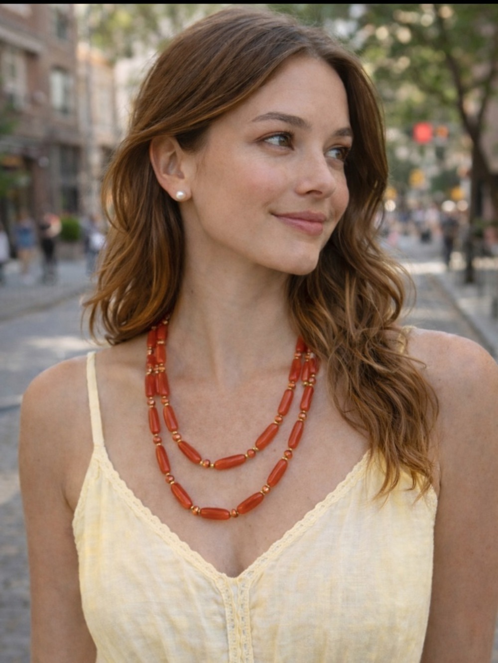Vintage Faux Orange Carnelian Long Necklace